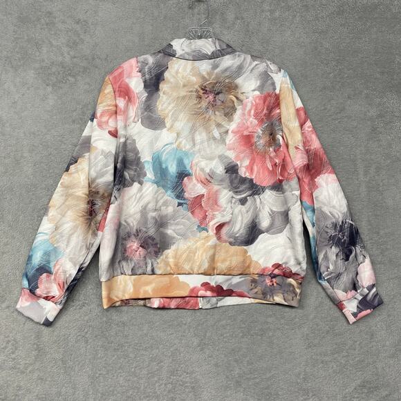 Alfred Dunner Jacket Womens 10 Petite Pink Blue Floral Zip Shiny Lightweight - Picture 8 of 10